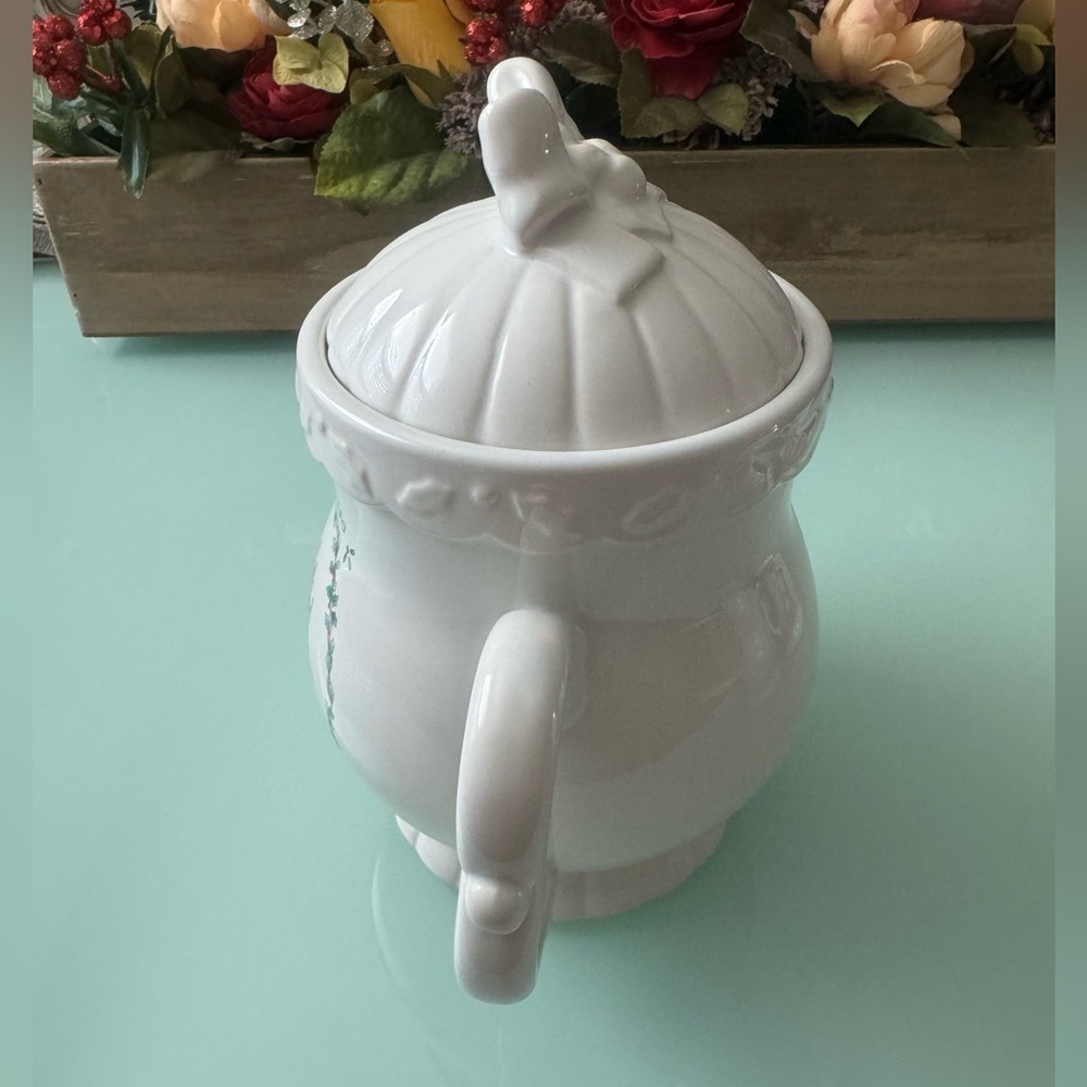 {Enesco Precious Moments} Christmas Happy Holly Days Stoneware Teapot Set 1994 - Picture 9 of 15
